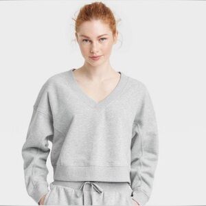 JoyLab Women's Gray Sweatshirt Relaxed Fit V-Neck Size XL